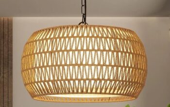 Boho Rattan Chandelier – 5-Light Pendant for Dining Room